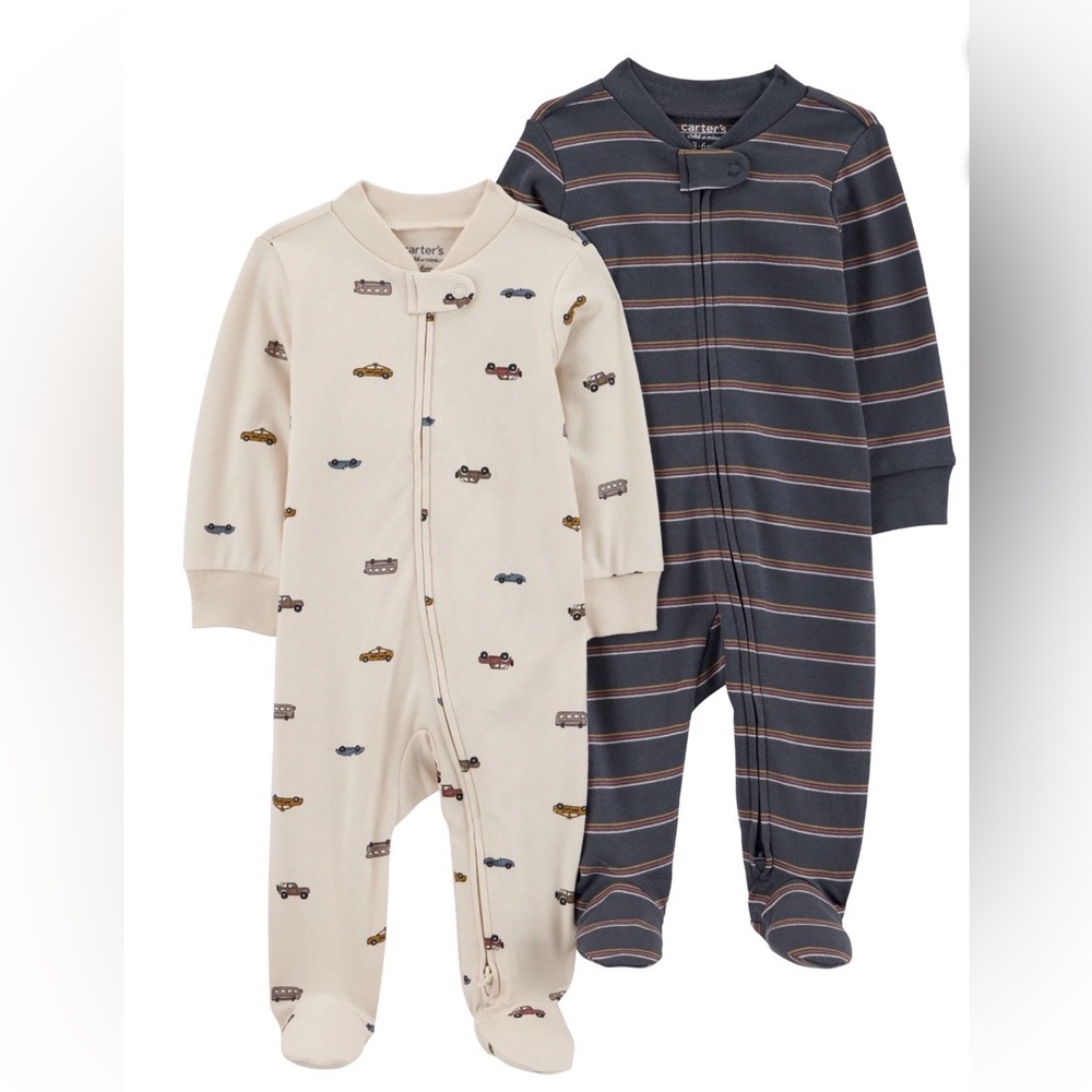 Carter's Child of Mine Gray/Beige Cars Baby Boy Sleep N Play 2 Pc Pajama Set